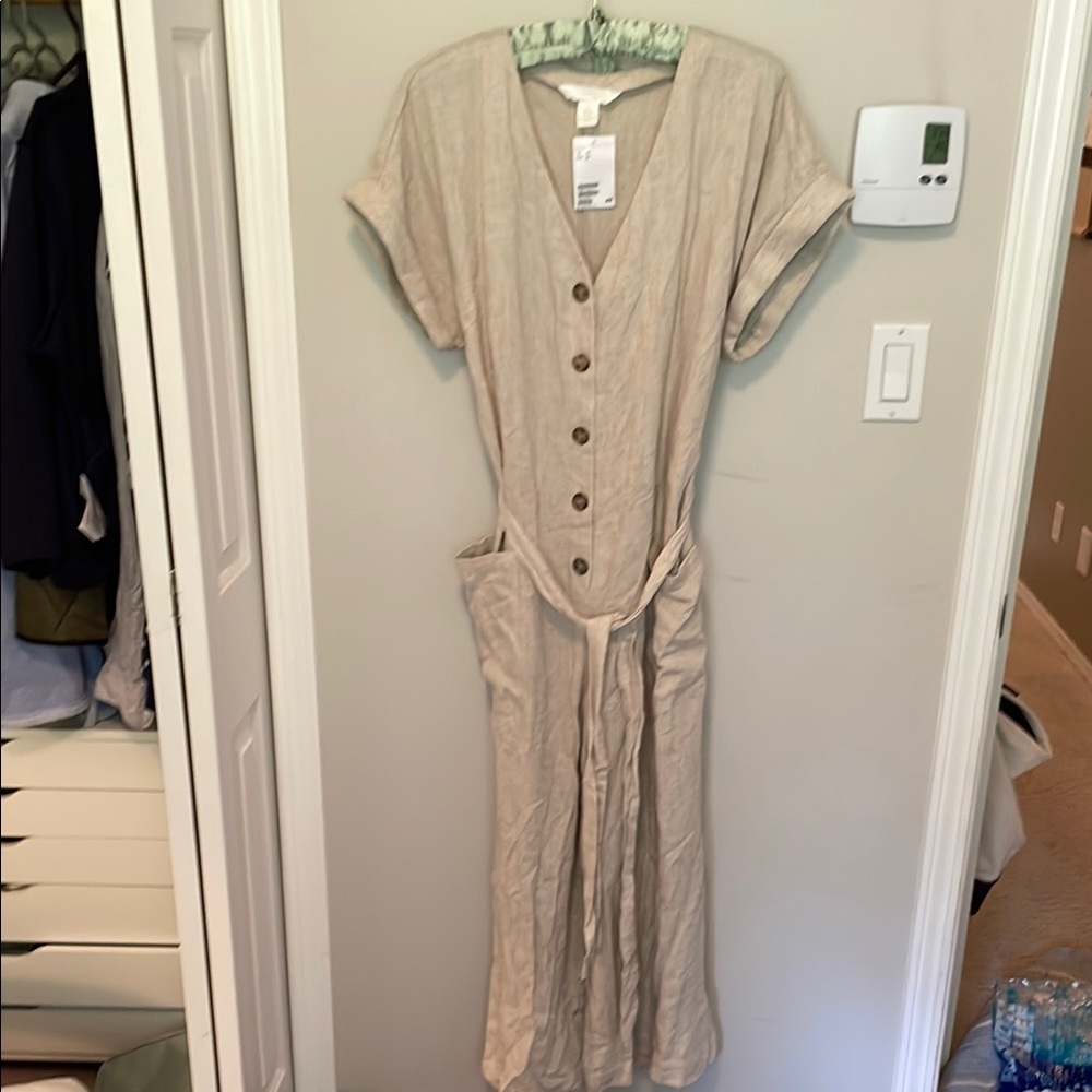 H&M Tan Jumpsuit with Buttoned Tie Front